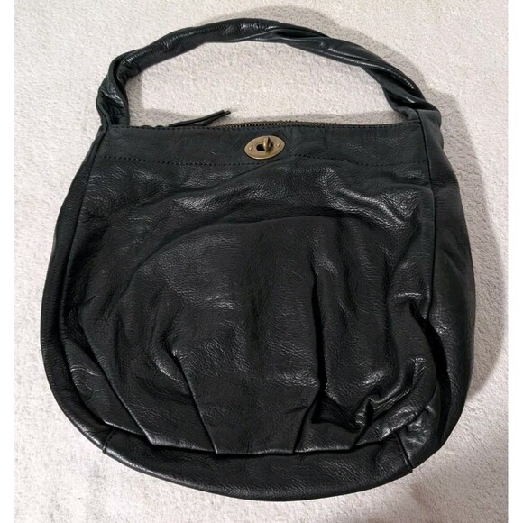 J Crew Lockwood Hobo Bag Leather Black Purse w/ Gold Color Hardware - Picture 1 of 13